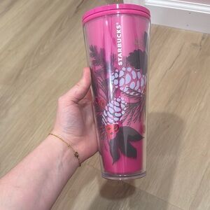 Starbucks Pink Tumbler with Pinecone Design
